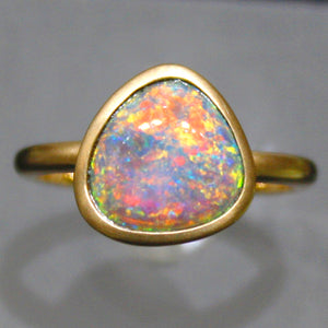 Handmade Yellow Gold Black Opal Ring