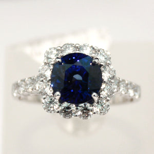 Incredible White Gold Blue Sapphire Ring set in Diamonds 