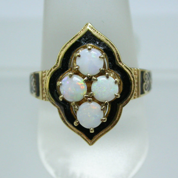 Vintage 10K Yellow Gold, Opal and Black Enamel Ring