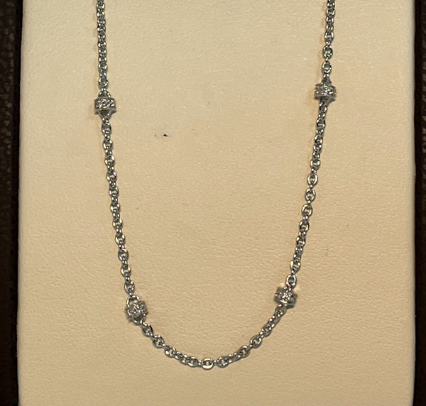 Sterling Silver Rhodium Plated Diamond Rondelle Necklace