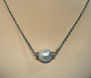 Sterling Silver Freshwater Pearl Necklace with Diamond Accents