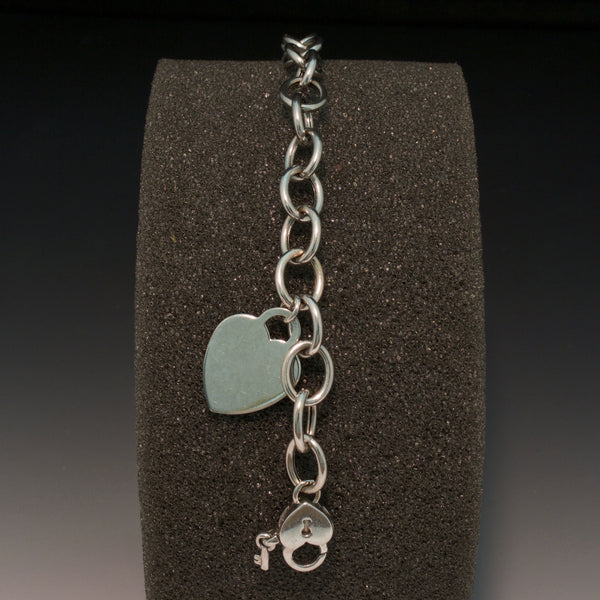 14K White Gold Chain Bracelet with Heart Charm