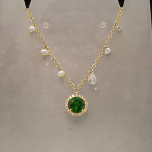 14K Yellow Gold Green Tourmaline and Diamond Necklace