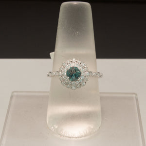 18K White Gold Montana Sapphire and Diamond Ring