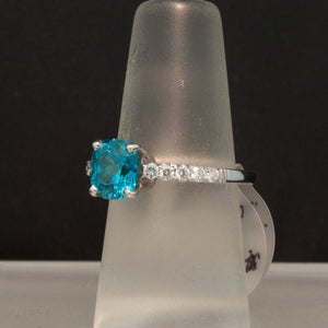 White Gold Blue Zircon and Diamond Ring