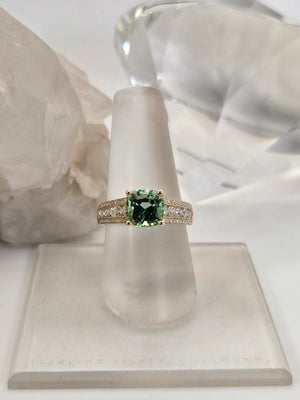 Light Green Tourmaline and Diamond Ring