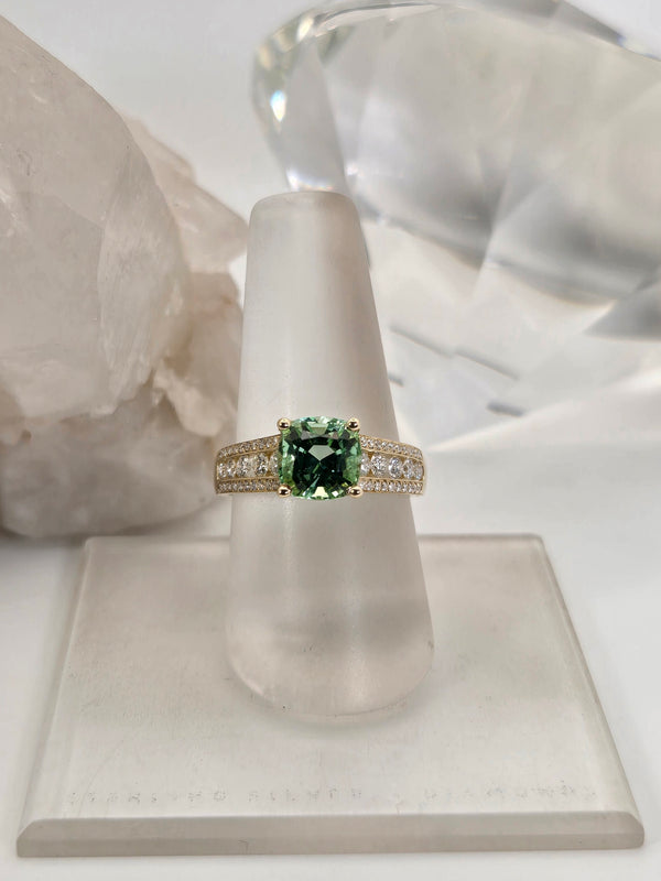 Light Green Tourmaline and Diamond Ring