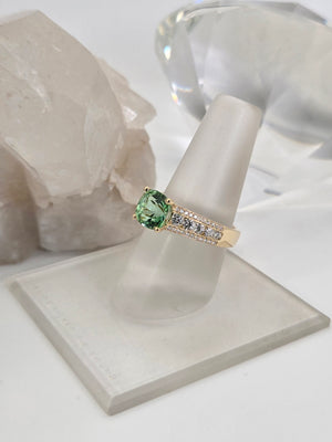 Light Green Tourmaline and Diamond Ring