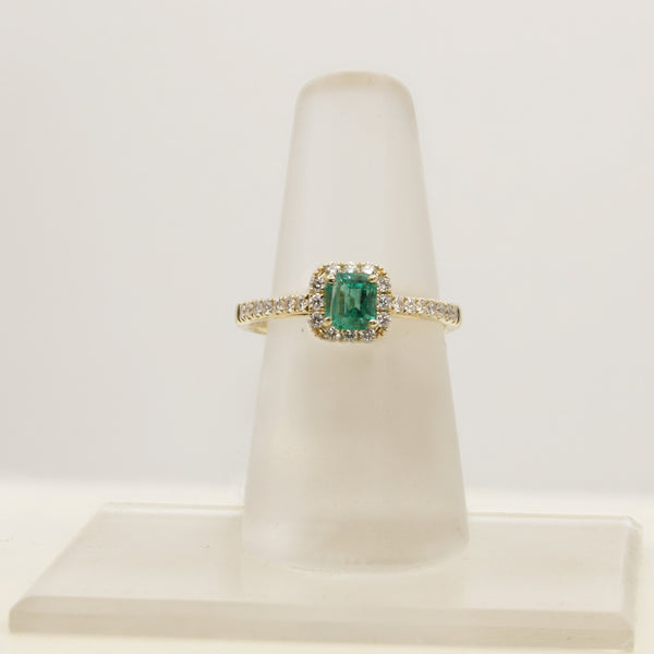 Yellow Gold Emerald Diamond Halo Ring