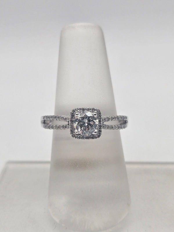Halo Split Shank Diamond Engagement Ring