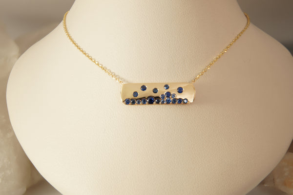 Scattered Sapphire Gold Bar Necklace