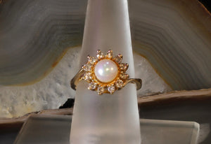 Sale! Pearl and Diamond Flower Halo Ring