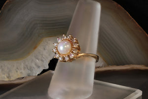 Sale! Pearl and Diamond Flower Halo Ring