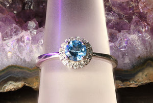 Blue Topaz Ring with Diamond Halo