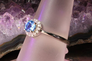 Blue Topaz Ring with Diamond Halo