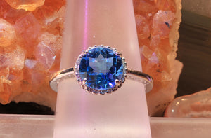 Blue Topaz Ring with Diamonds