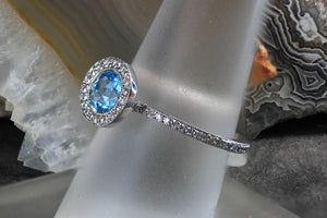 Blue Topaz and Diamond Halo Ring