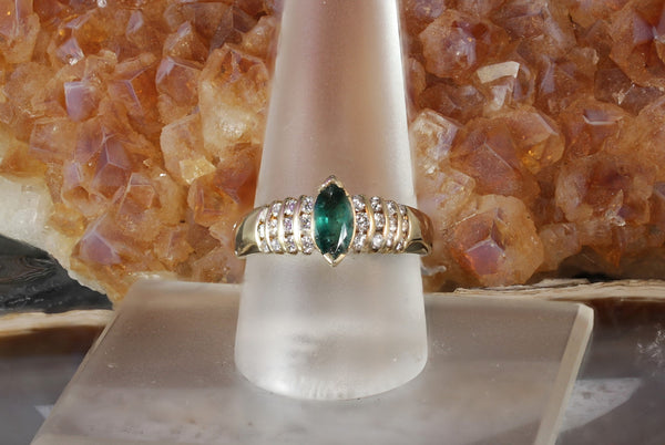 Sale! Marquise Cut Emerald and Diamond Ring