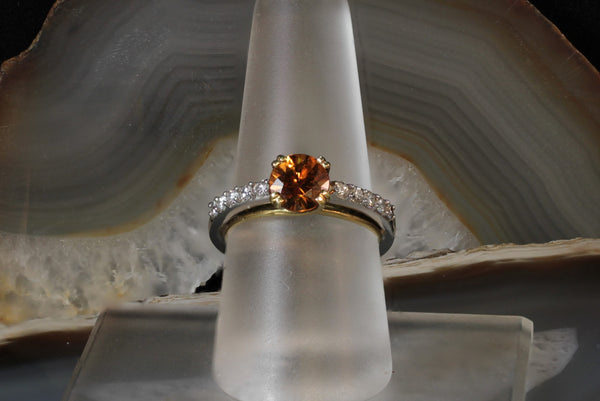 Sale! Orange Zircon and Diamond Ring