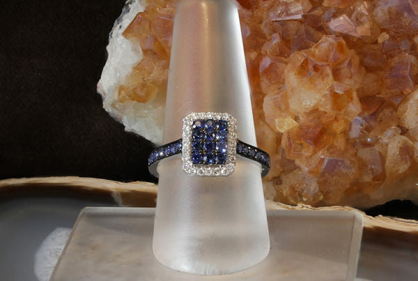 Sale! Rectangular Sapphire and Diamond Encrusted Ring
