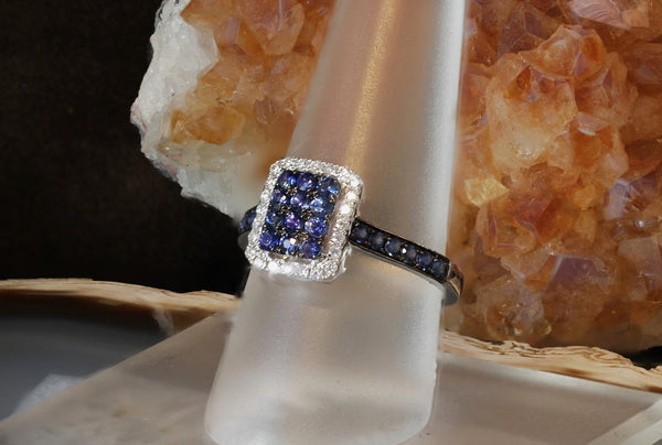 Sale! Rectangular Sapphire and Diamond Encrusted Ring - Larc Jewelers