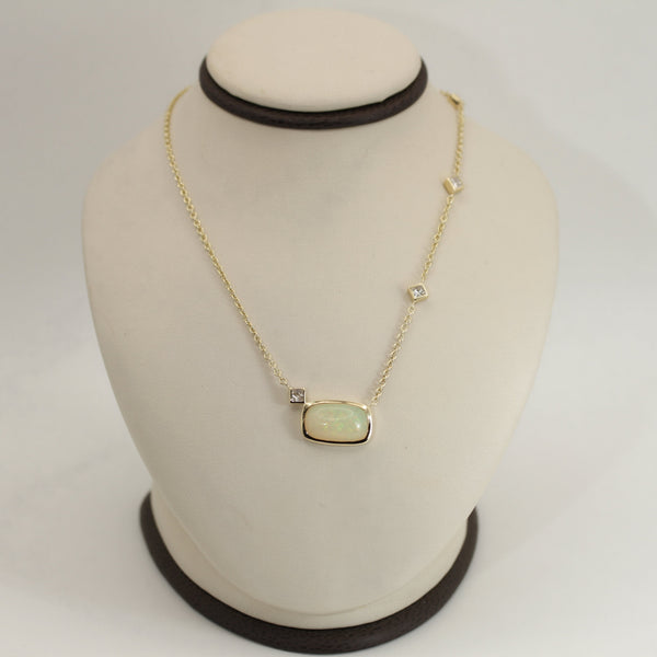 Opal and Diamond Station Necklace