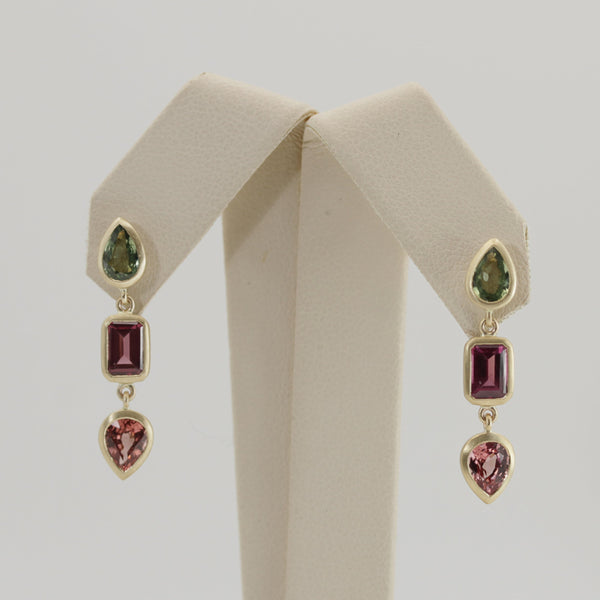 14k Yellow Gold Multi-Gemstone Dangle Earrings