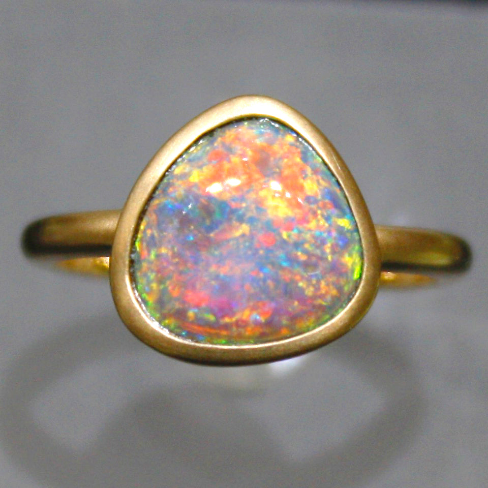 Handmade 14K Yellow Gold Carat Black Opal Ring