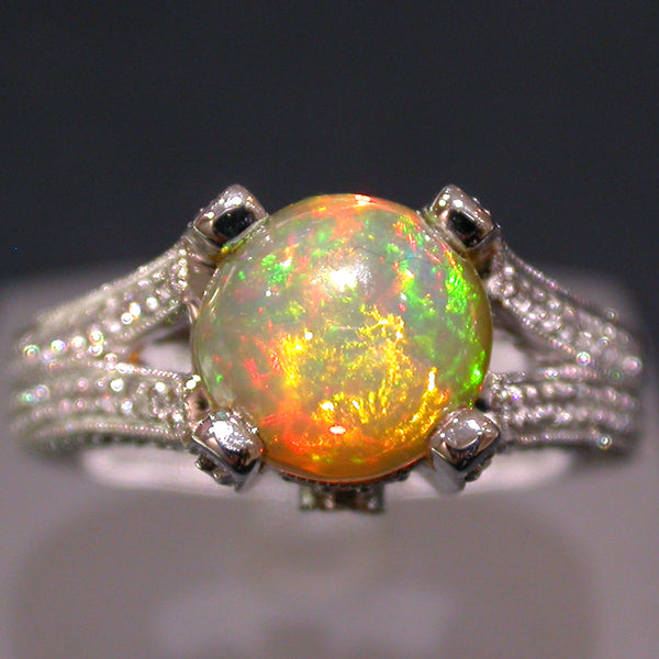 White Gold Ring set with an Ethiopian Opal and Diamonds 