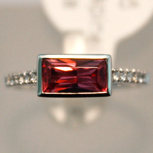 White Gold Raspberry Spinel Ring w/ Diamond Band