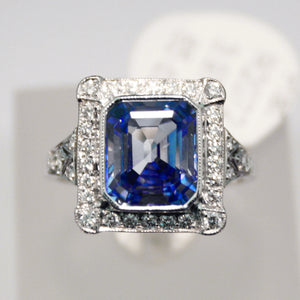 Stunning Platinum Blue Sapphire and Diamond Ring