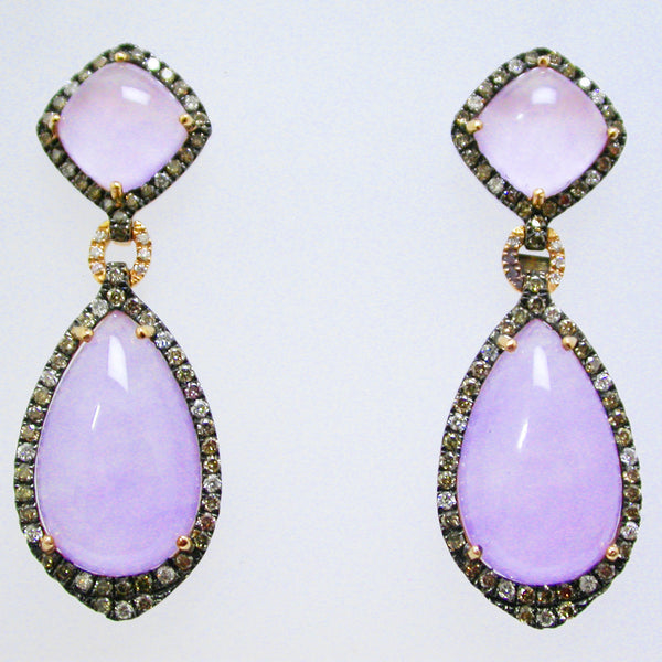 18K Yellow Gold Lavender Jade and Diamond Earrings