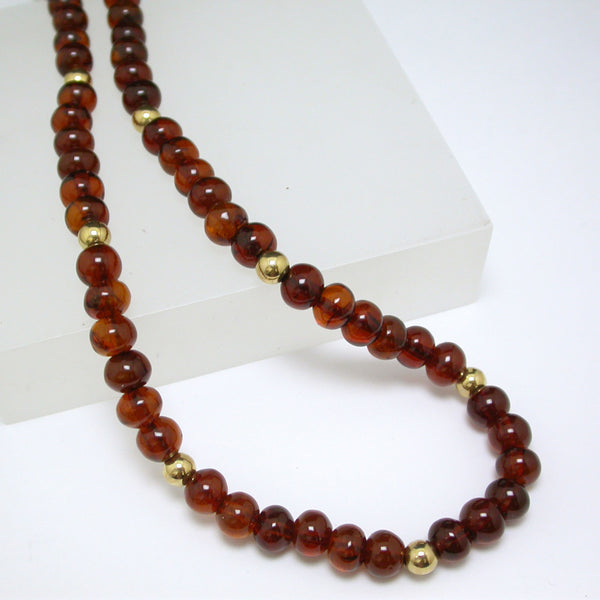 14K Yellow Gold and Red Chiapas Amber Necklace