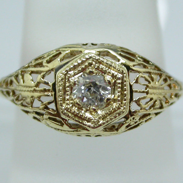 Vintage 14K Yellow Gold Diamond Ring circa 1920's