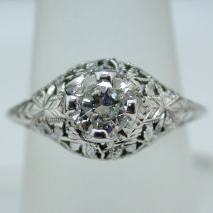 Vintage 18K White Gold Diamond Ring circa 1930