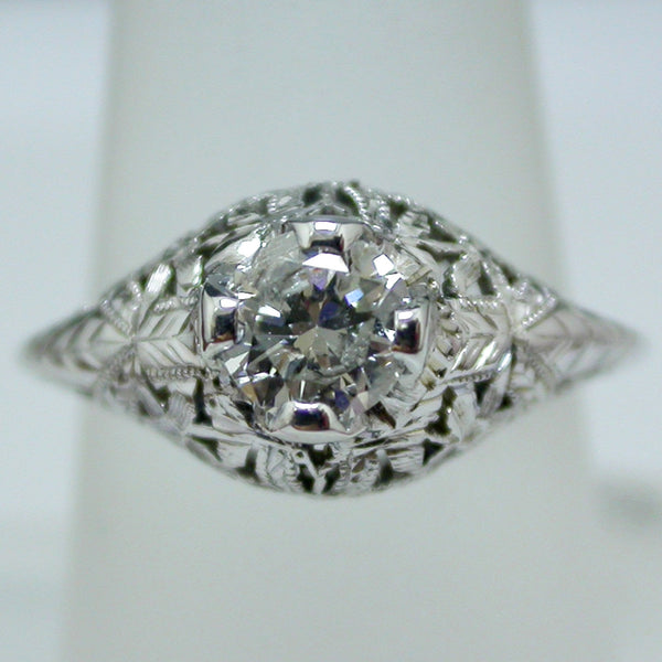 Vintage 18K White Gold Diamond Ring circa 1930