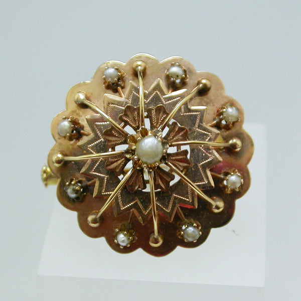 18K Yellow Gold and Seed Pearl Brooch