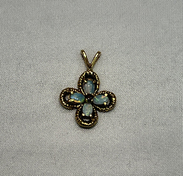 Vintage Opal Flower Pendant with Ruby