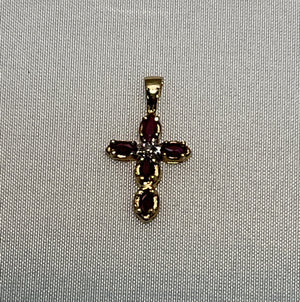 Estate 10 Karat YG Ruby and Diamond Cross