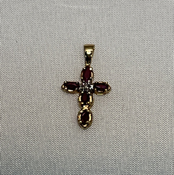 Estate 10 Karat YG Ruby and Diamond Cross