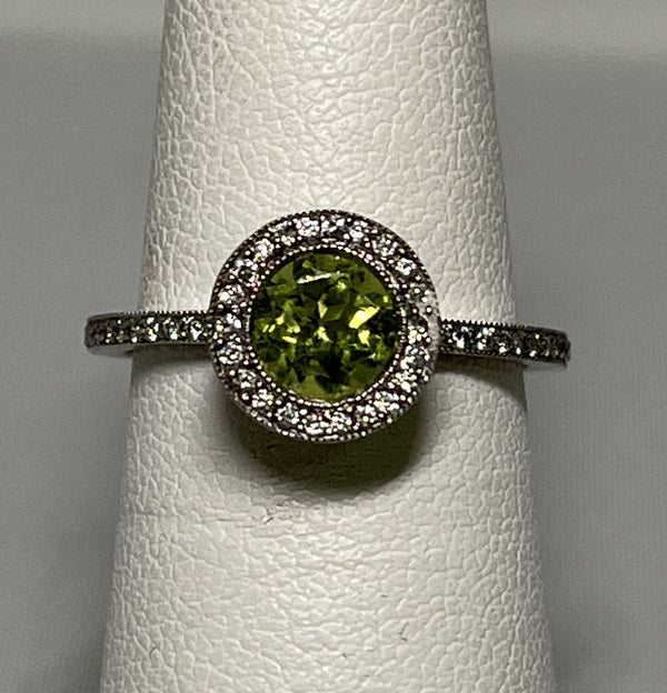 Round Peridot and Diamond Ring