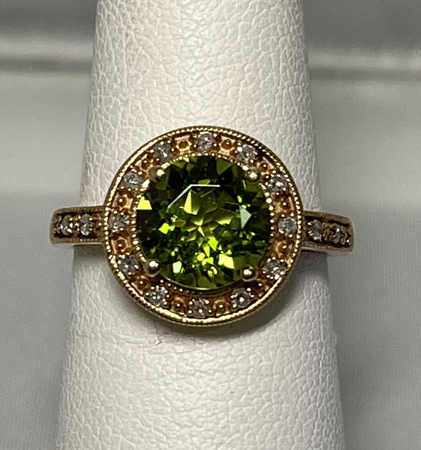 Peridot Ring with Diamond Halo