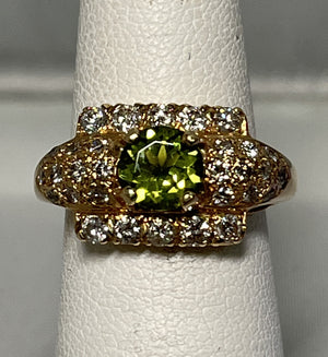 Yellow Gold Peridot and Diamond Ring