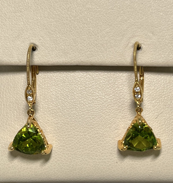 Peridot and Diamond Dangle Earrings