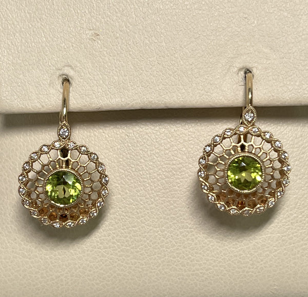 Vintage Inspired Peridot and Diamond Earrings