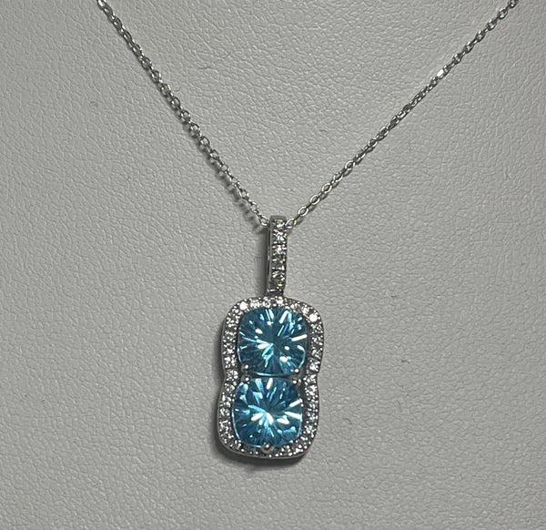 Unique Blue Topaz and Diamond Pendant