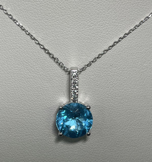 Blue Topaz and Diamond Pendant