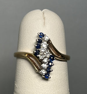 Estate 14 Karate Gold Sapphire and Diamond Ring
