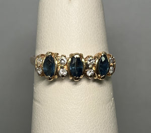 Estate Ring Three Oval Sapphires and Eight Diamonds
