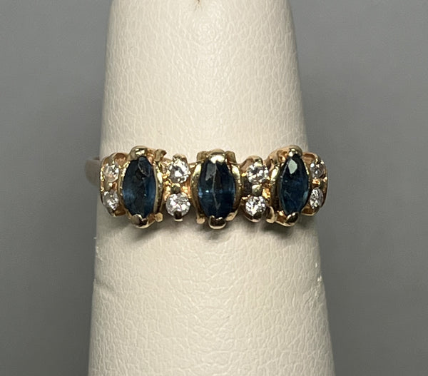 Estate Ring Three Oval Sapphires and Eight Diamonds